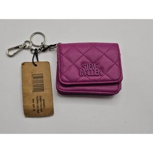 Steve Madden Bwren quilted foldover card case wallet in dark fuchsia.